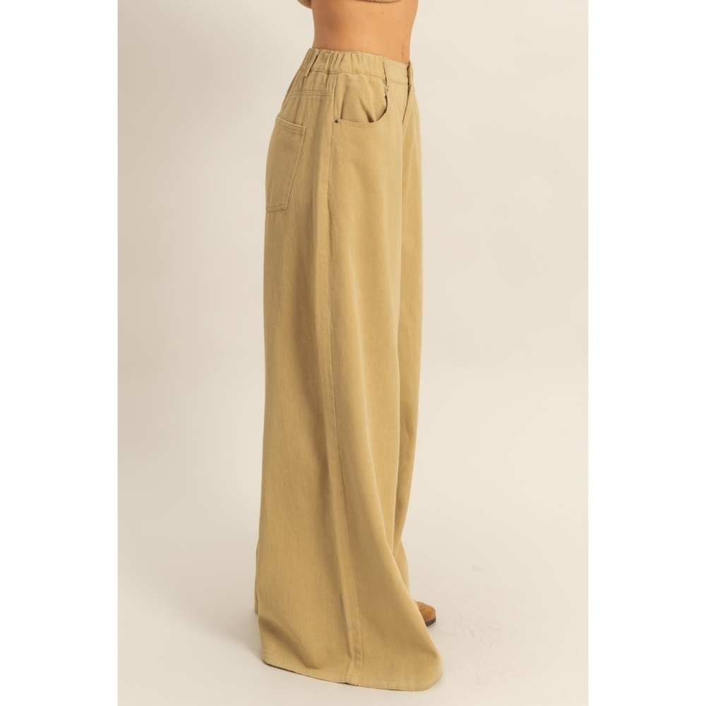 Washed Cotton Denim Wide-Leg Khaki Y2k Style Pants - Picture 2 of 5